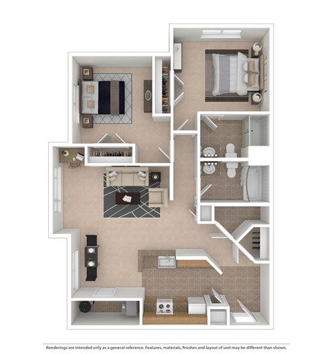 Floor plan for 2 beds, 2 baths, 1018 sqft